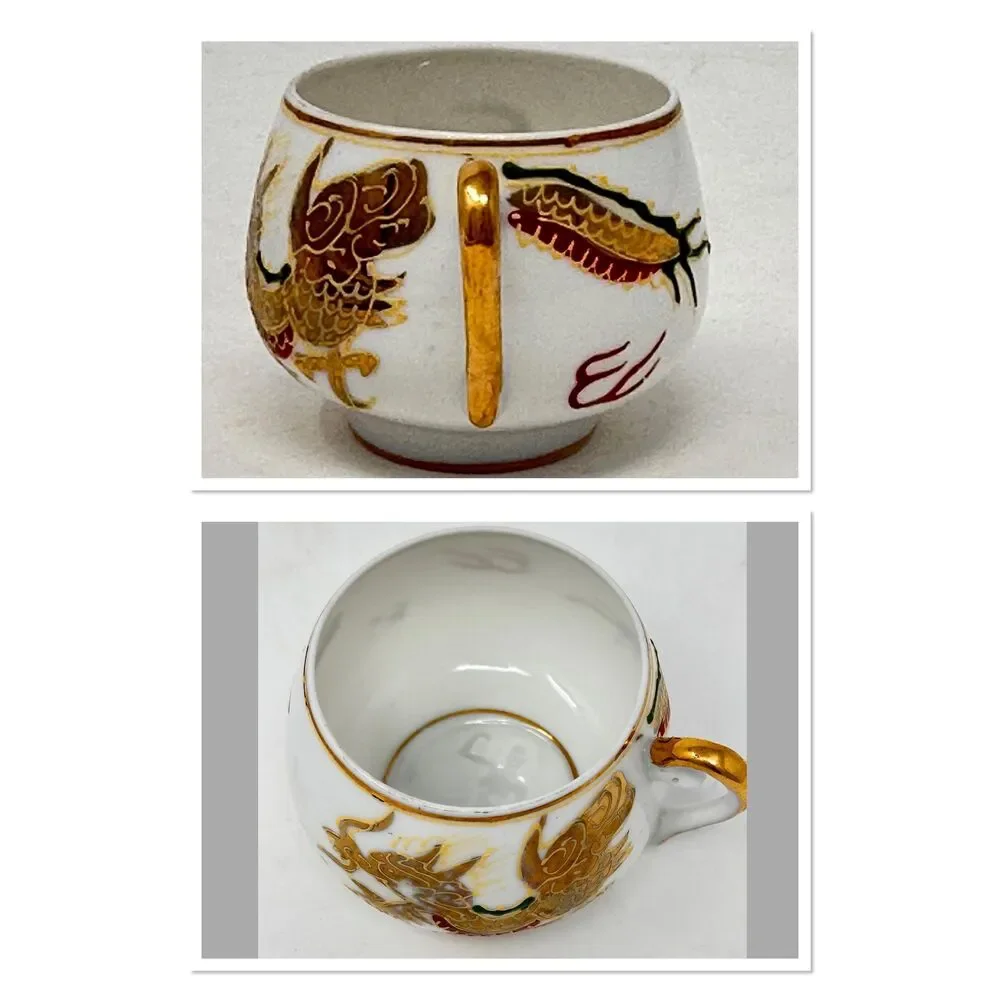 Vintage Japanese Dragonware Moriage Teacup Saucer Geisha Lithophane Fine China